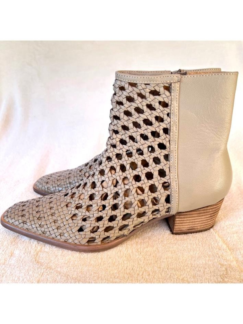 FREE PEOPLE SALT+UMBER WOVEN LEATHER SQUARE TOE TAUPE BOOTIES SIZE 10